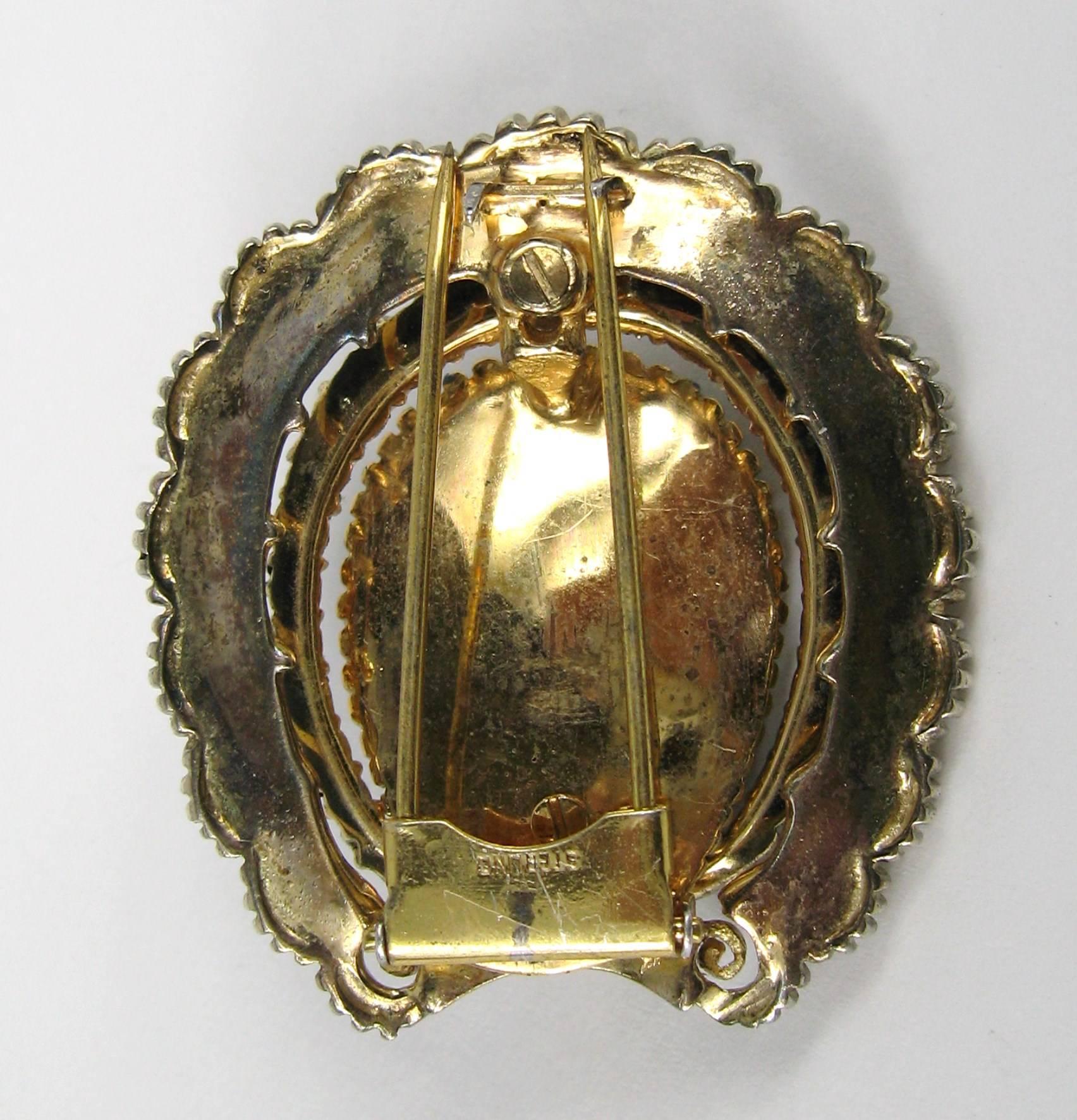 Sterling Silver 1940s Enamel Coat Clip Pin- Brooch with Earrings Antique In Good Condition For Sale In Wallkill, NY
