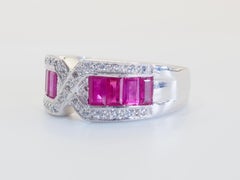 Bague en argent Sterling Ruby & Quartz 1.95ct Baguette, taille 8.25