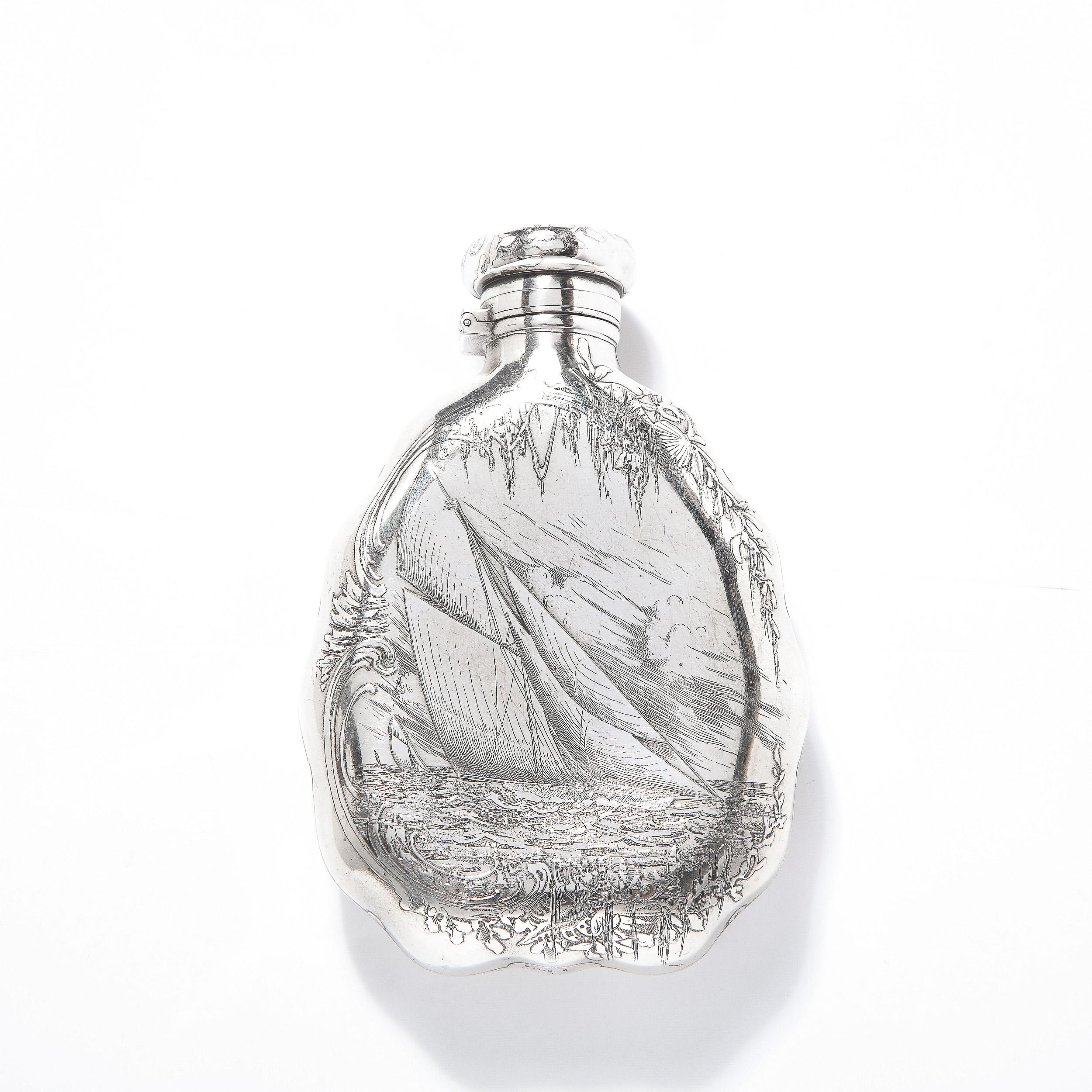 Late 19th Century Sterling Silver 19th Century Tiffany & Co. Nautical Flask for Americas Cup