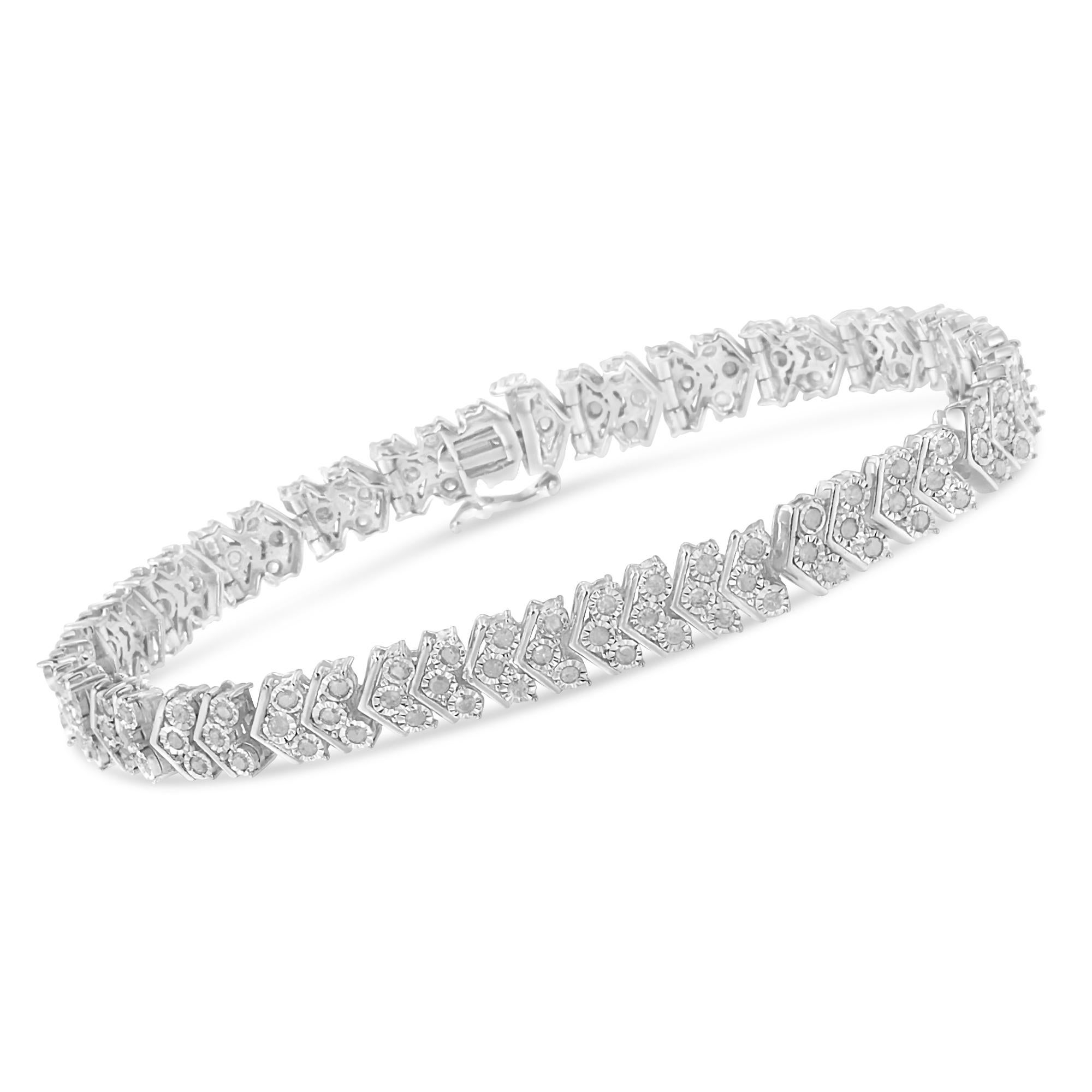 Contemporain .925 Sterling Silver 2 1/6 Carat Diamond Tennis Bracelet en vente