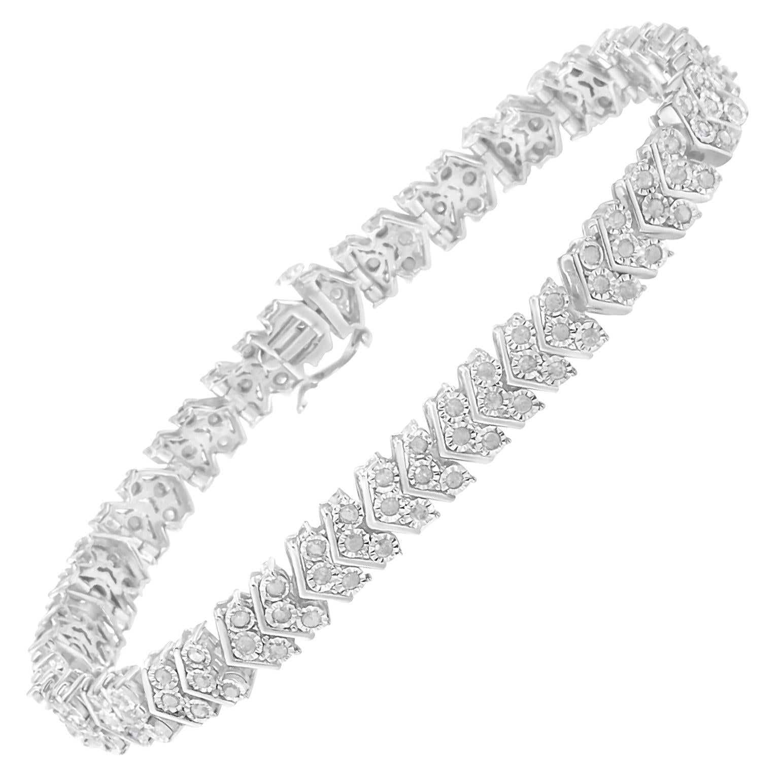 .925 Sterling Silver 2 1/6 Carat Diamond Tennis Bracelet For Sale