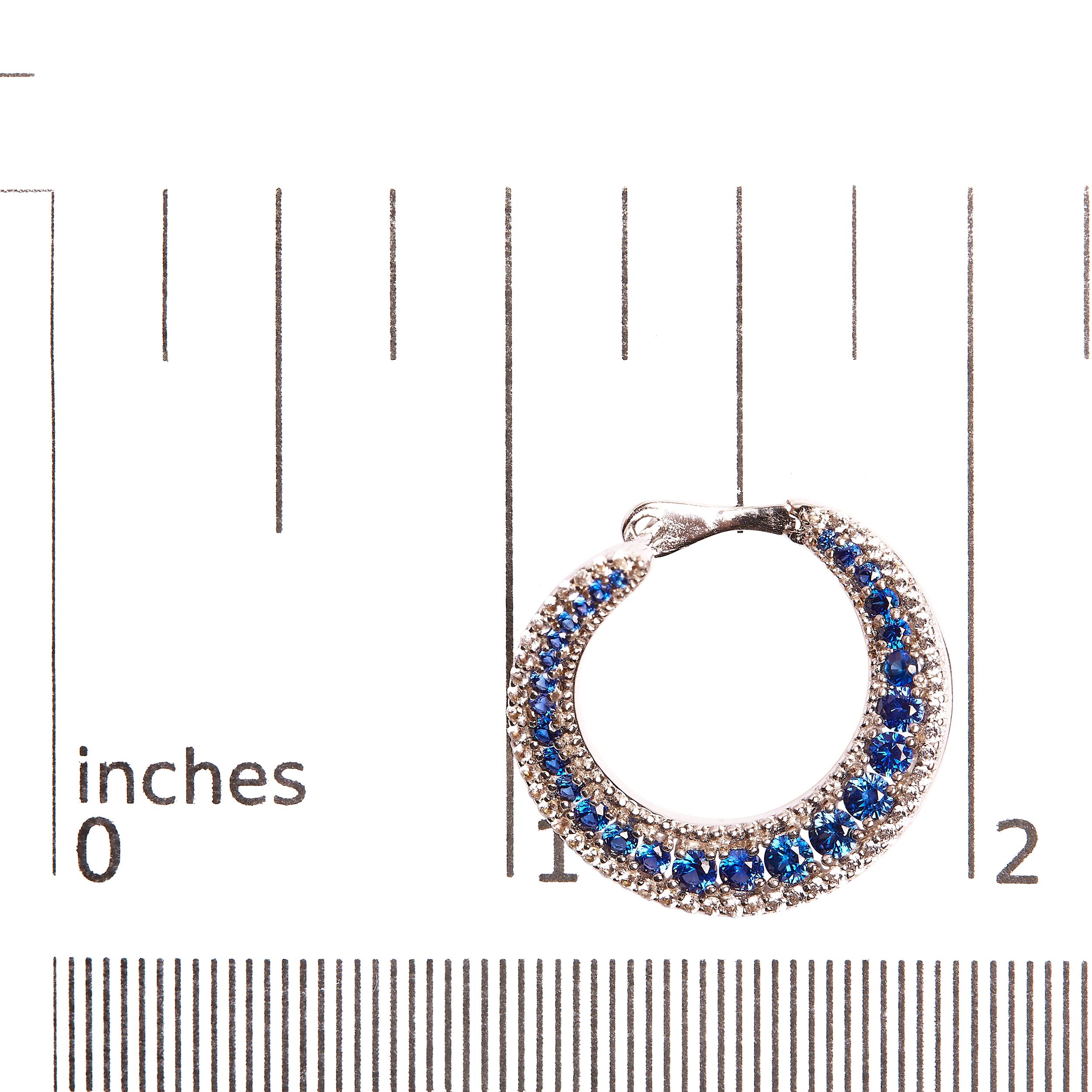 Sterling Silver 2 3/4 Carat Blue Sapphire Crescent Moon Disc Style Hoop Earrings In New Condition For Sale In New York, NY