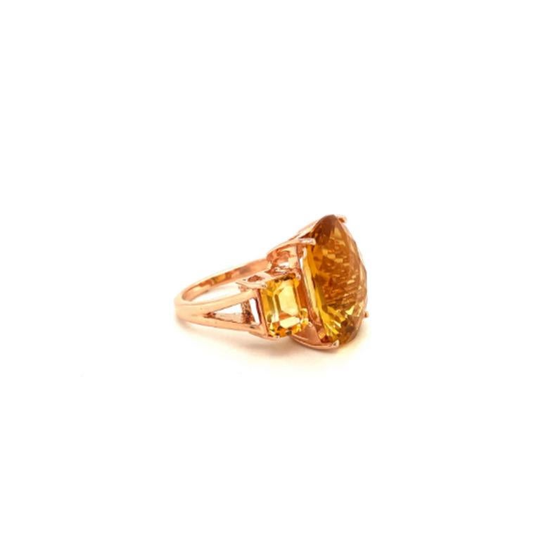 For Sale:  Sterling Silver 20 Carat Citrine Three Stone Cocktail Ring for Women 3