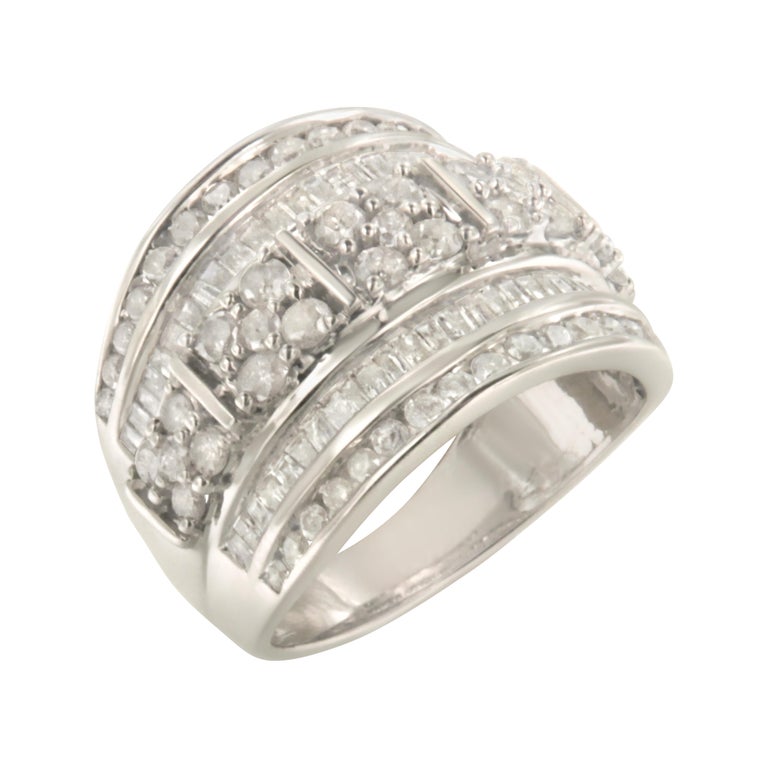 For Sale:  Sterling Silver 2.0 Carat Multi-Row Channel Set Cocktail Ring Band 6