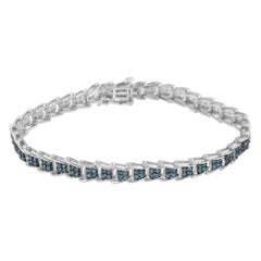 Sterling Silver 2.0 Carat Treated Blue Diamond Nested Link Tennis Bracelet