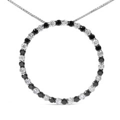 Sterling Silver 2.0 Cttw Black & White Treated Diamond Hoop Circle Necklace