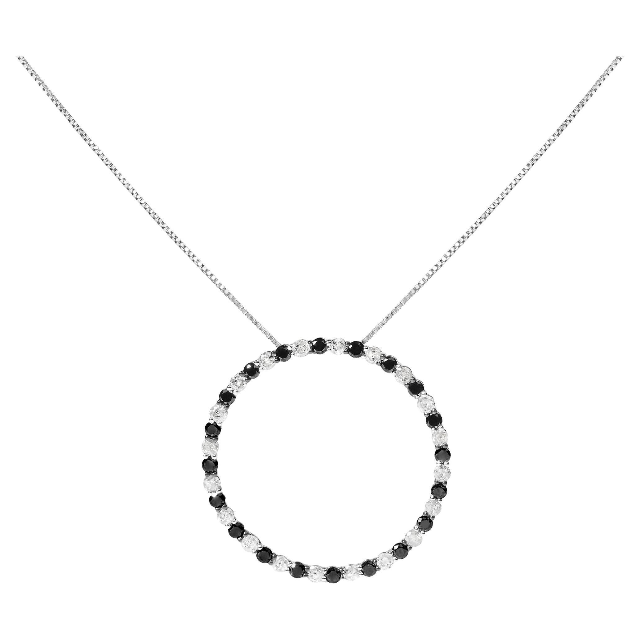 Collana con cerchio in argento sterling con diamanti trattati bianchi e neri da 2,0 cttw