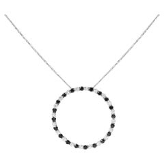 A Silver 2.0 Cttw Black & White Treated Diamond Hoop Circle Necklace