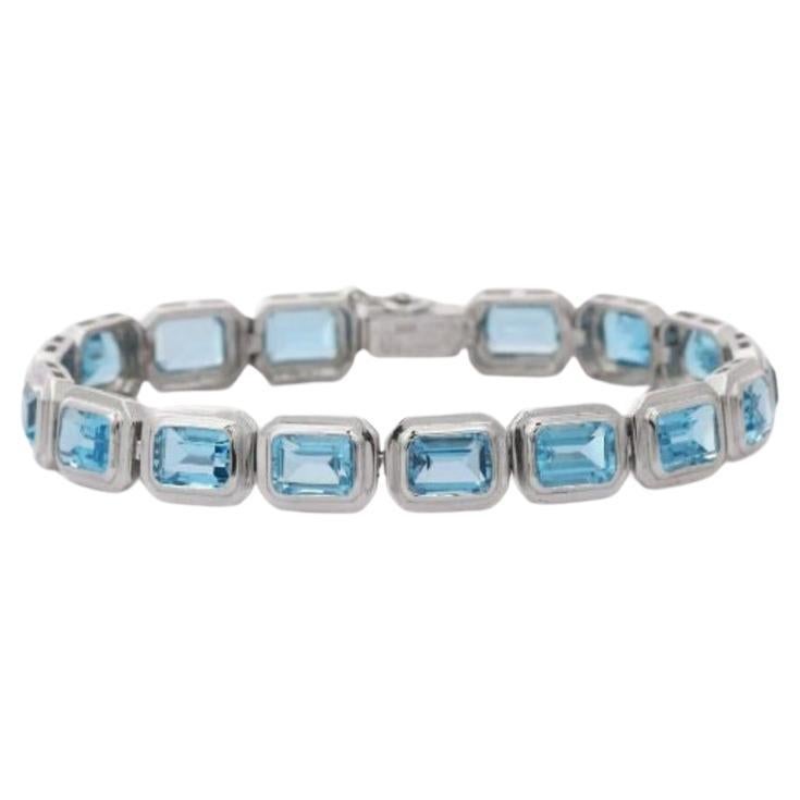 Sterling Silver 20.34 Carat Blue Topaz Tennis Bracelet, Grandma Gift