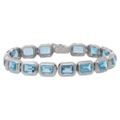 Sterling Silver 20.34 Carat Blue Topaz Tennis Bracelet, Grandma Gift