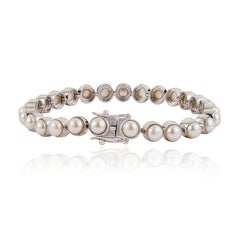 Sterling Silver 20.98ct Pearl Tennis Bracelet with 31 Round Pearls by Silvorra
