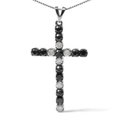 Sterling Silver 2.0ct Natural Treated Black and White Diamond Pendant Necklace