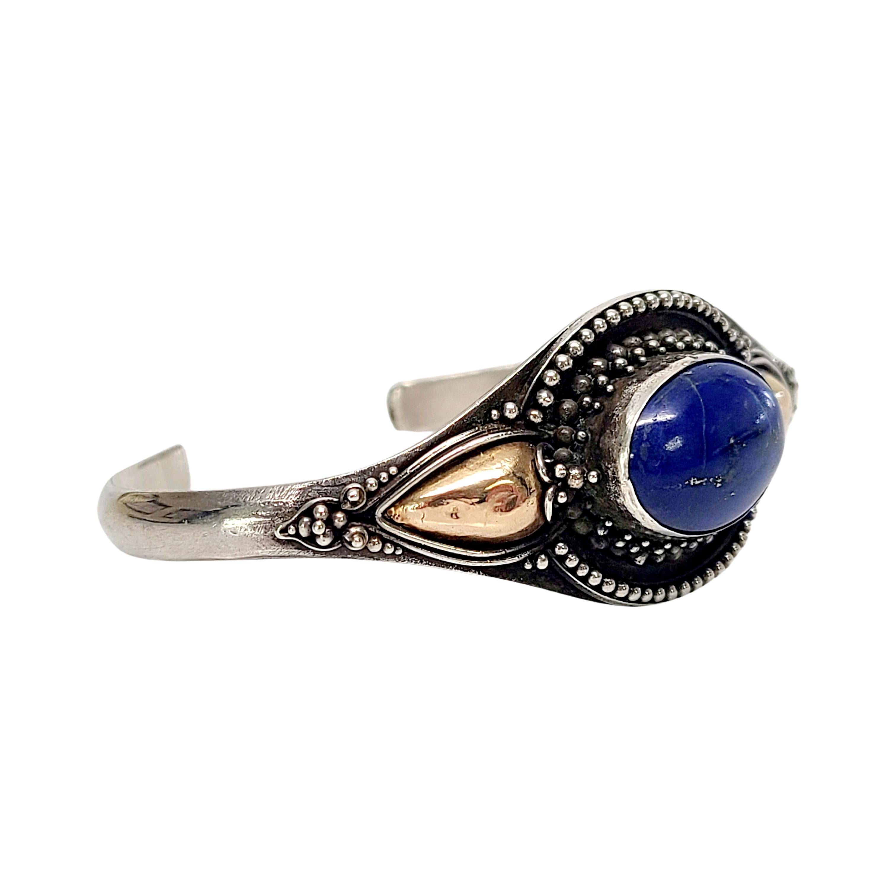 Cabochon Sterling Silver 22K Yellow Gold Accent Lapis Lazuli Cuff Bracelet For Sale