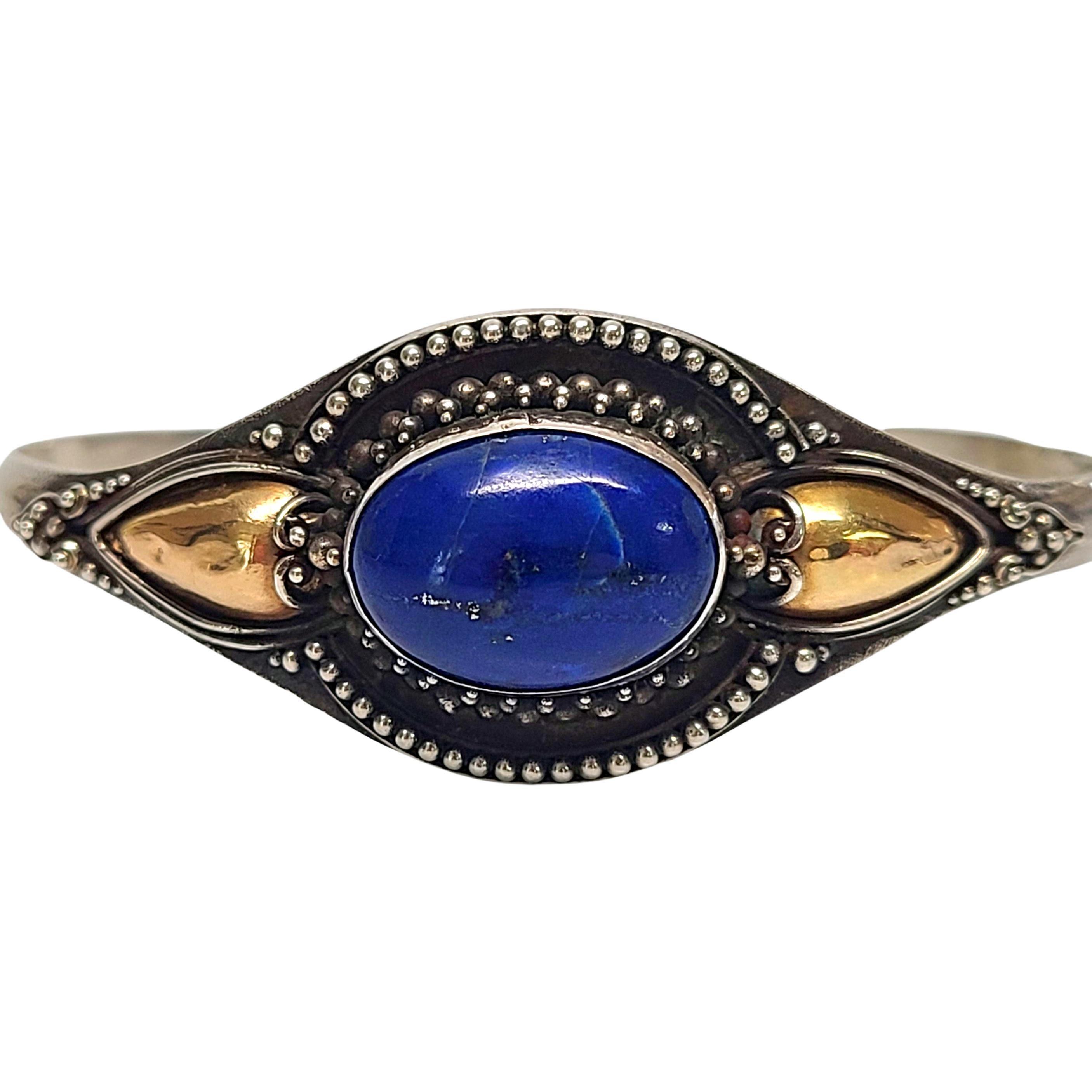 Sterling Silver 22K Yellow Gold Accent Lapis Lazuli Cuff Bracelet In Good Condition For Sale In Washington Depot, CT