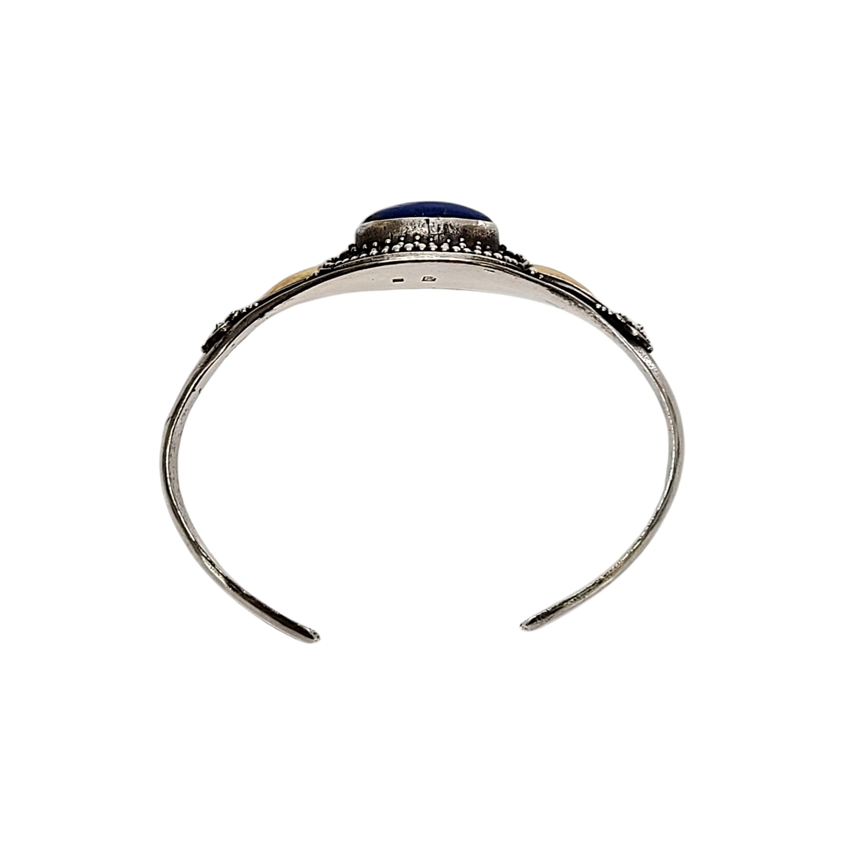 Women's Sterling Silver 22K Yellow Gold Accent Lapis Lazuli Cuff Bracelet For Sale