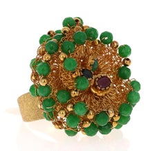 Sterling Silver 22 Karat Gold-Plated Genuine Emerald, Ruby and Sapphire Ring