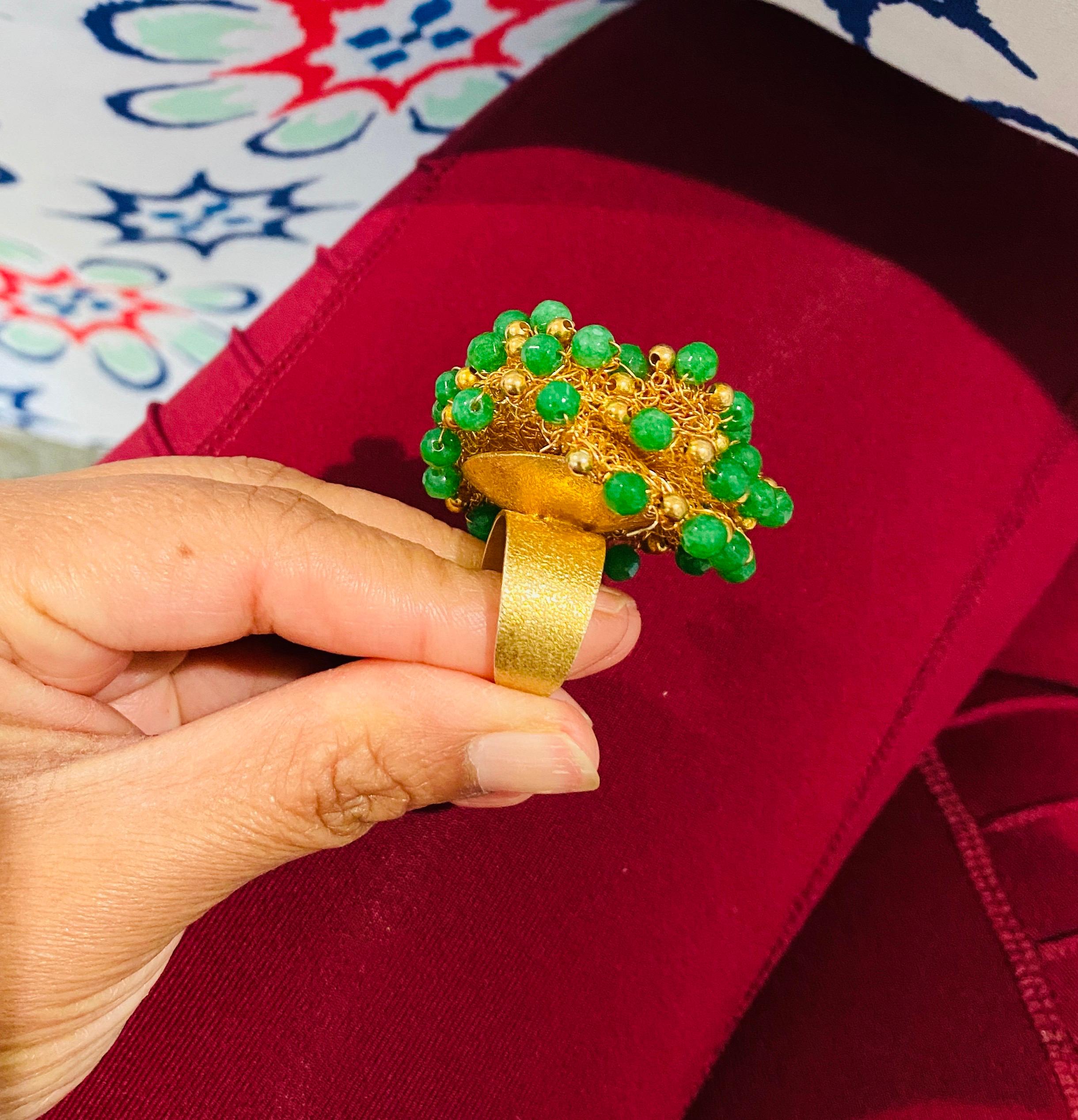 Sterling Silver 22 Karat Gold-Plated Genuine Emerald, Ruby and Sapphire Ring In New Condition In Los Angeles, CA