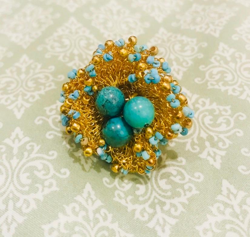 Women's Sterling Silver 22 Karat Gold-Plated Genuine Turquoise Ring
