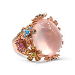 Sterling Silver 23.0 Carat Rose Quartz with Multi-Color Gemstone Fashion Ring