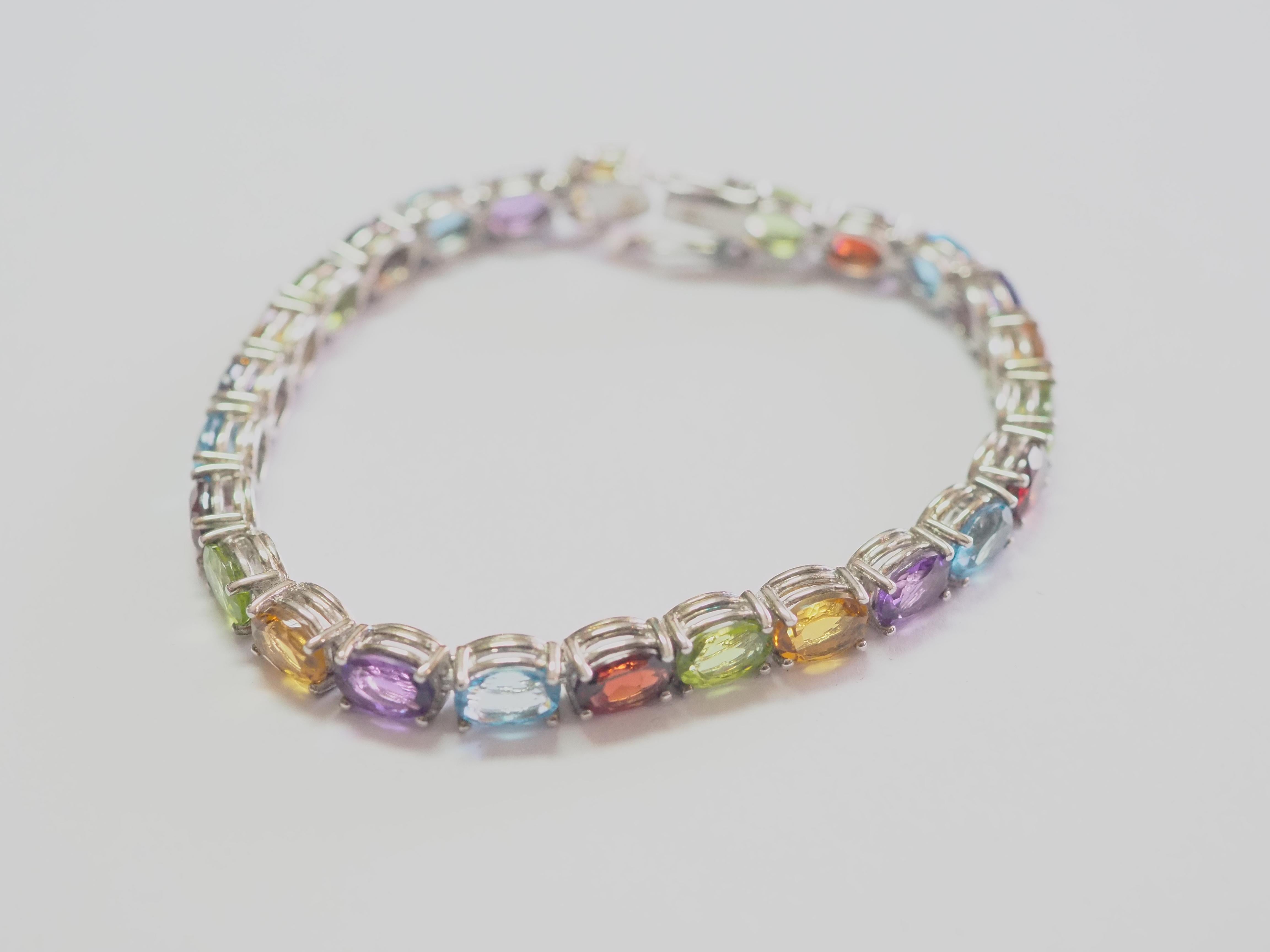 Oval Cut Sterling Silver 23.30ctw Oval Multi-Stone Tennis Bracelet