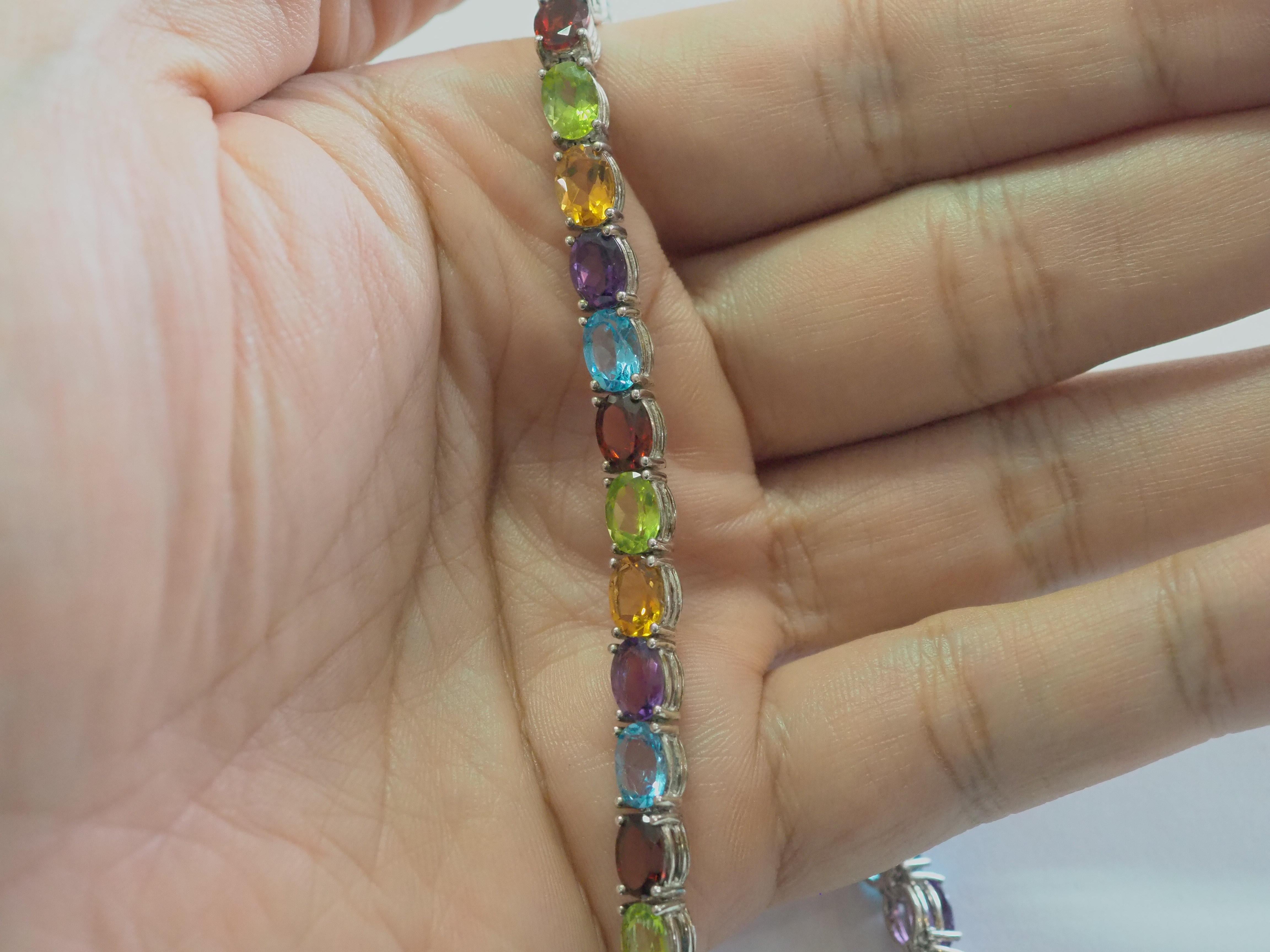 Women's or Men's Sterling Silver 23.30ctw Oval Multi-Stone Tennis Bracelet