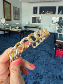 Manchette ouverte en argent, or jaune 24K et diamants "Carol" par Lika Behar