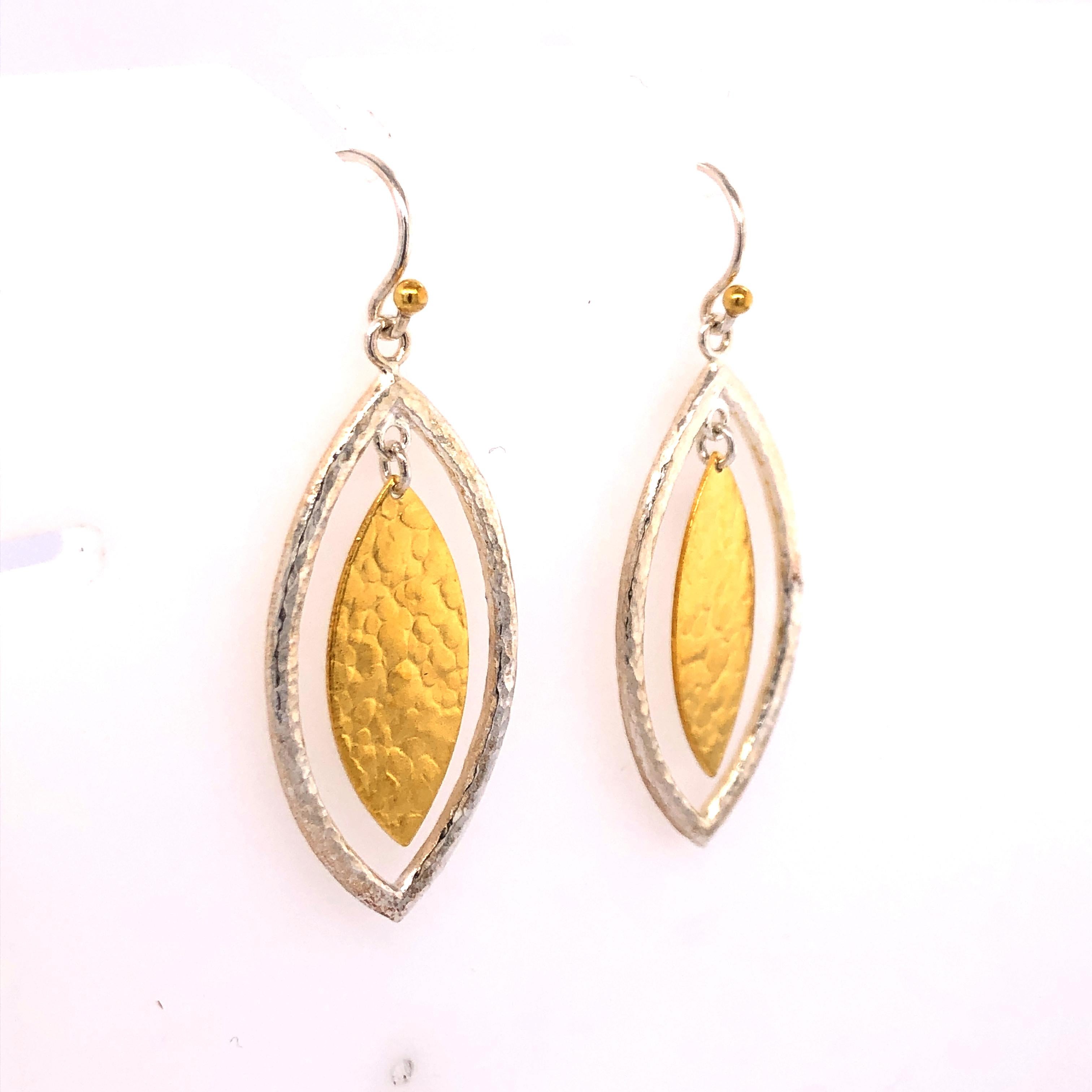 Contemporary Sterling Silver & 24KY Dangle Earrings For Sale