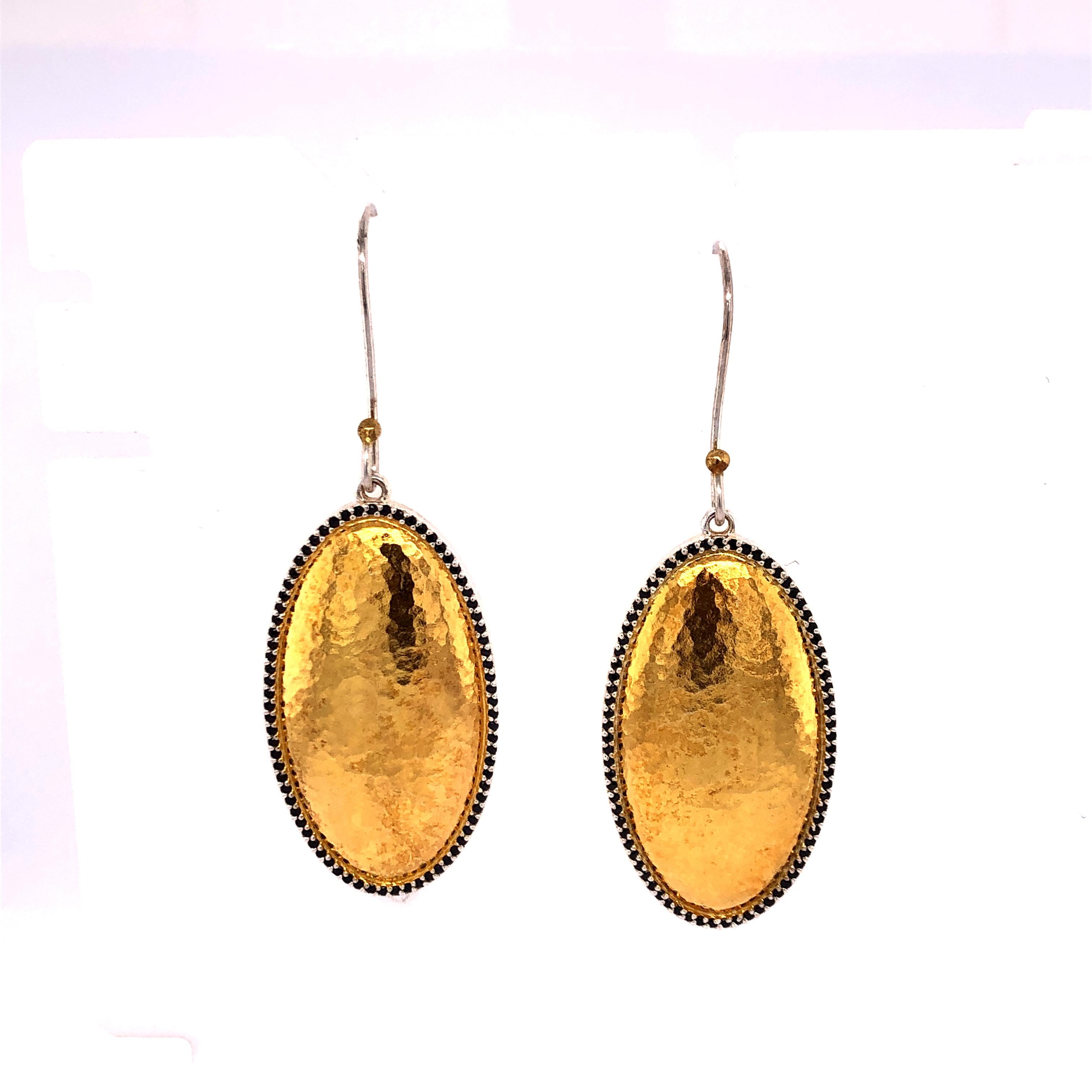 Sterling Silver & 24KY 38mm Oval Gold Earrings

Stamped: Gurhan, 925, 24K G.P.