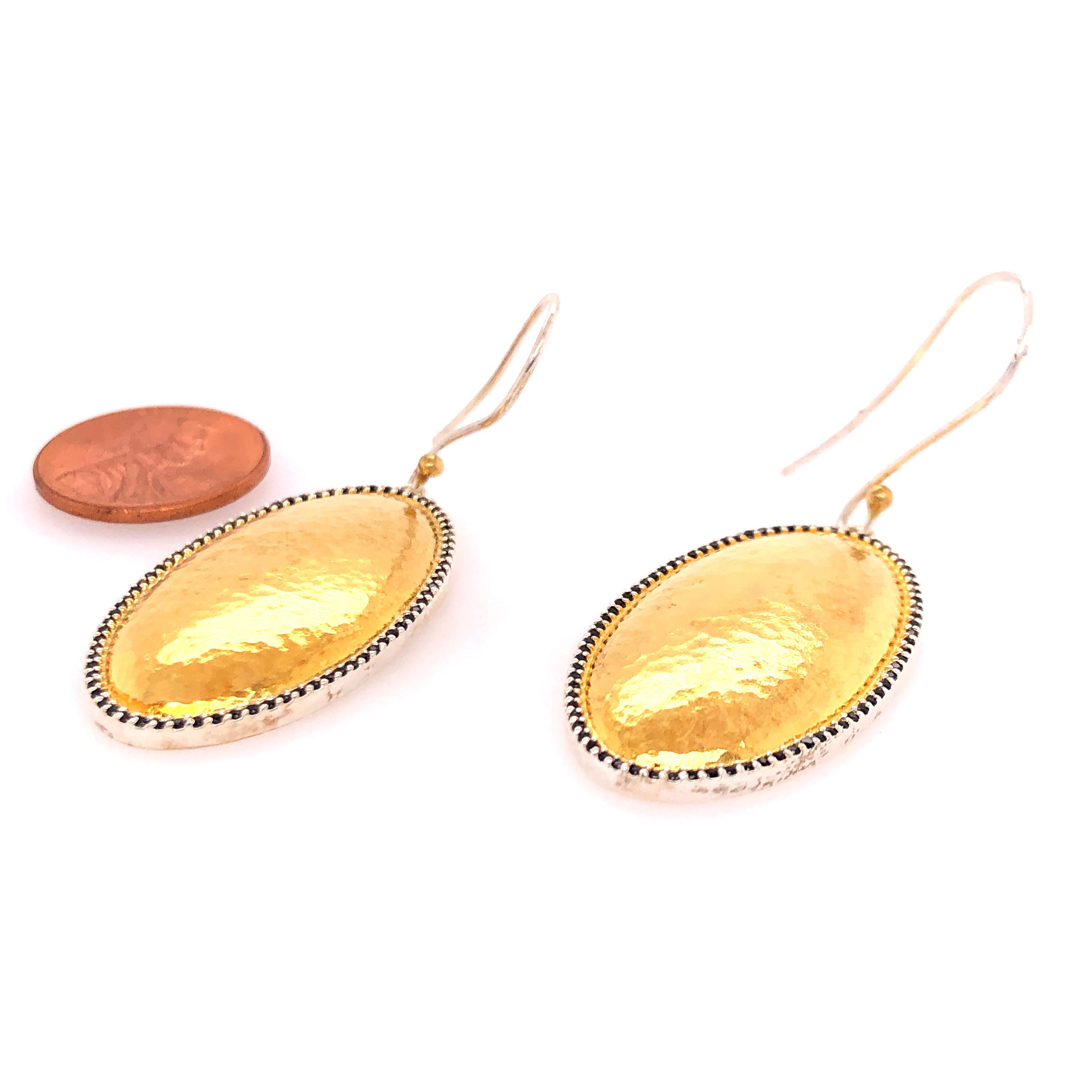 Contemporary Sterling Silver & 24KY Gold Earrings For Sale