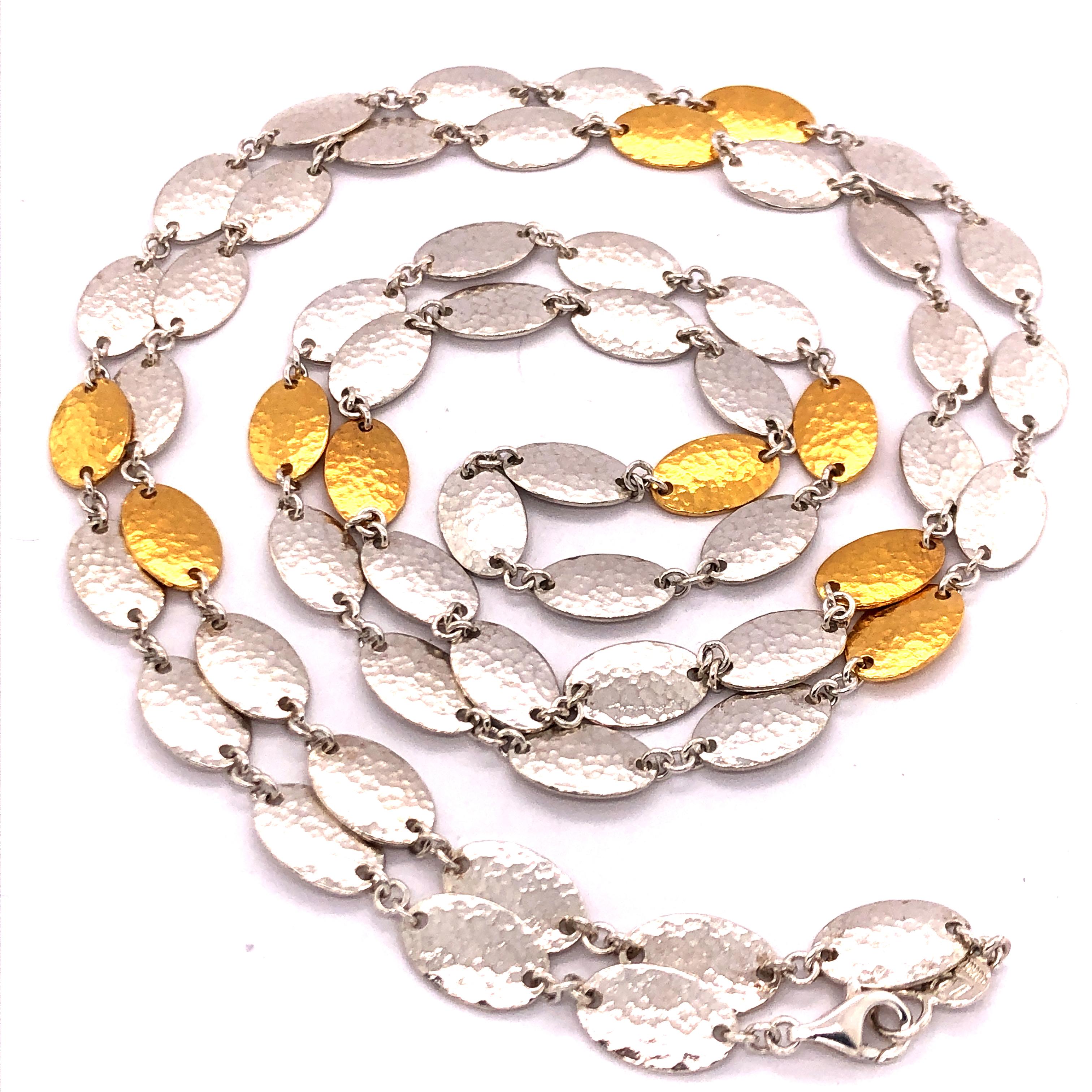 Contemporary Sterling Silver & 24KY Mango Flake Necklace For Sale
