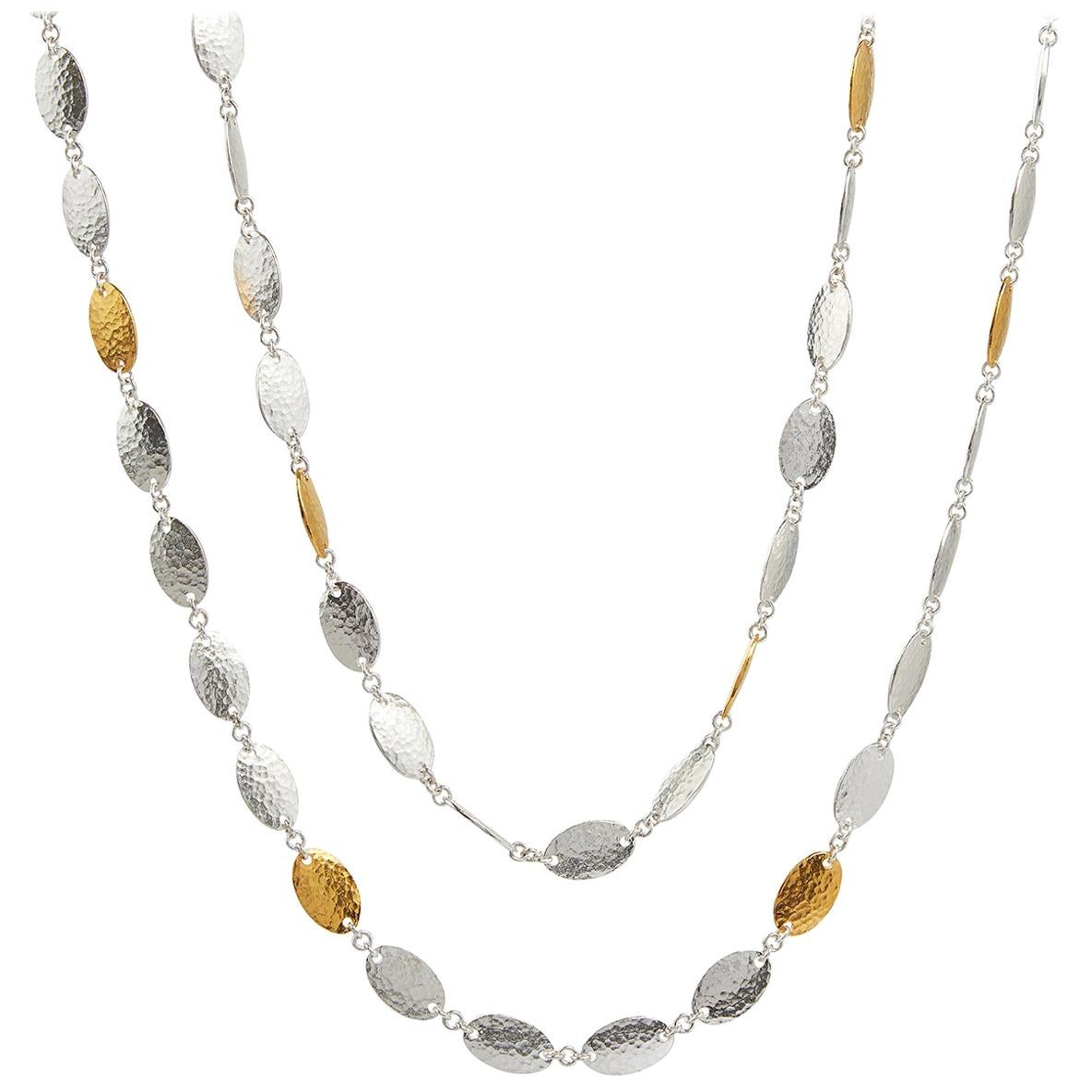 Sterling Silver & 24KY Mango Flake Necklace For Sale