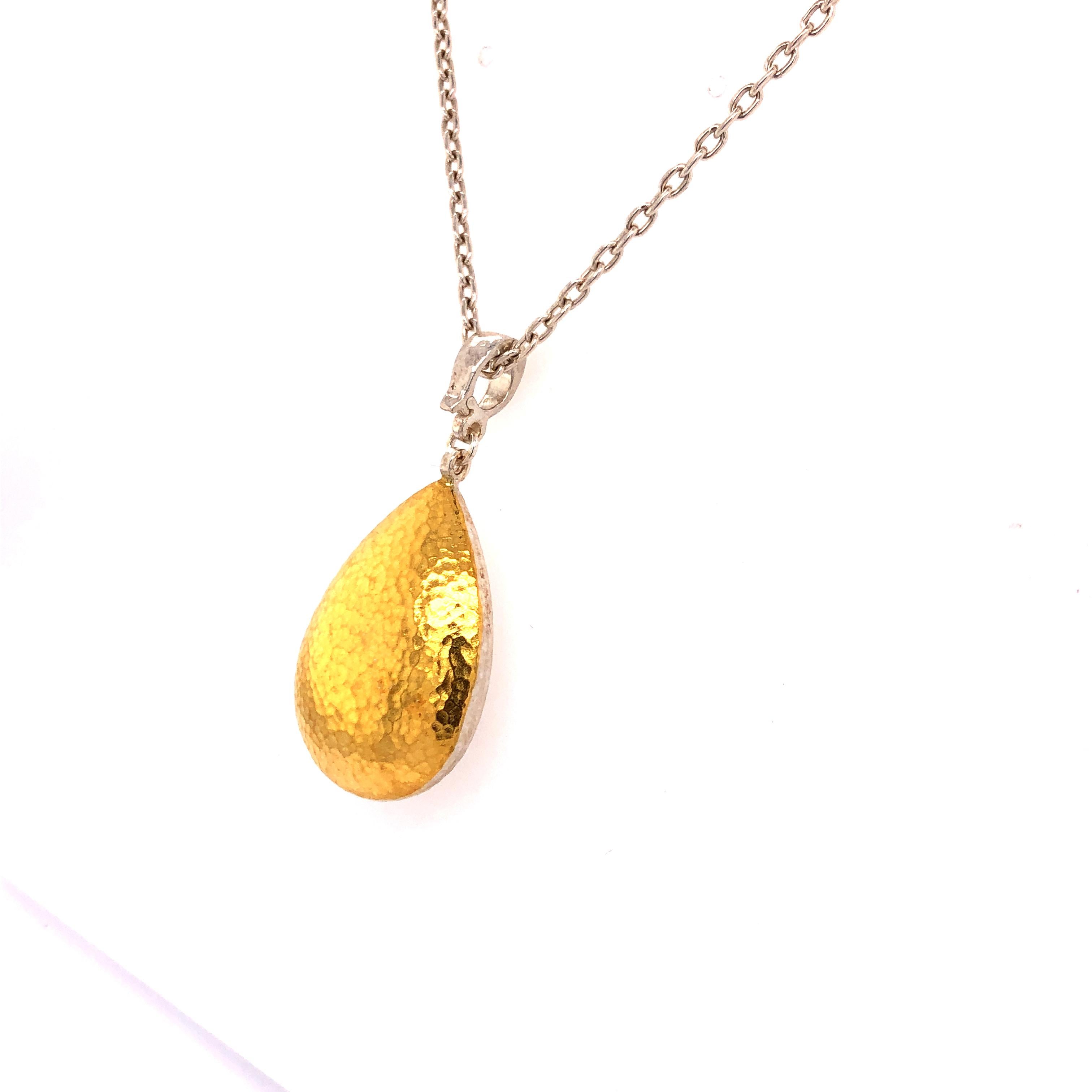 Contemporary  Sterling Silver & 24KY Pear Pendant For Sale