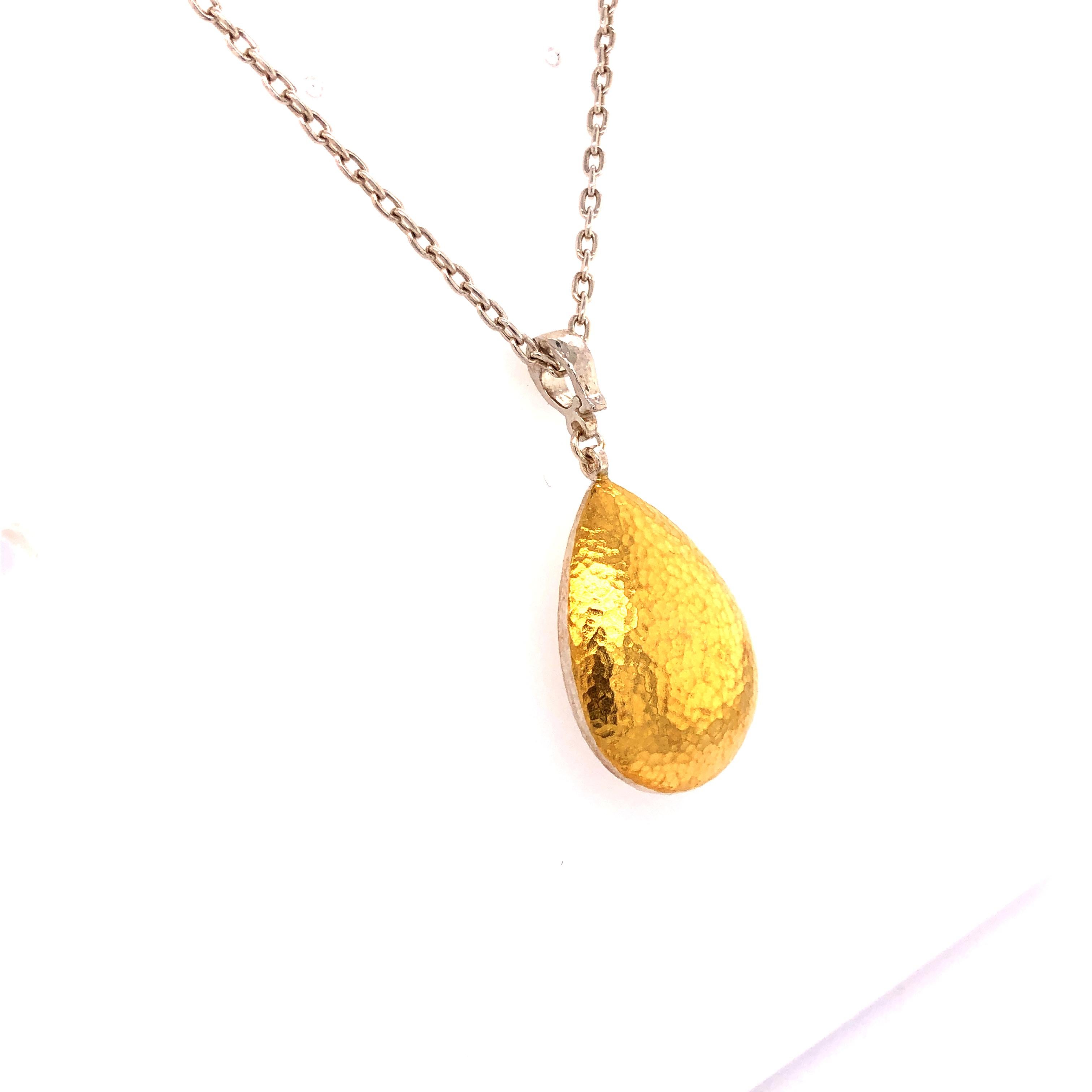  Sterling Silver & 24KY Pear Pendant In New Condition For Sale In Dallas, TX