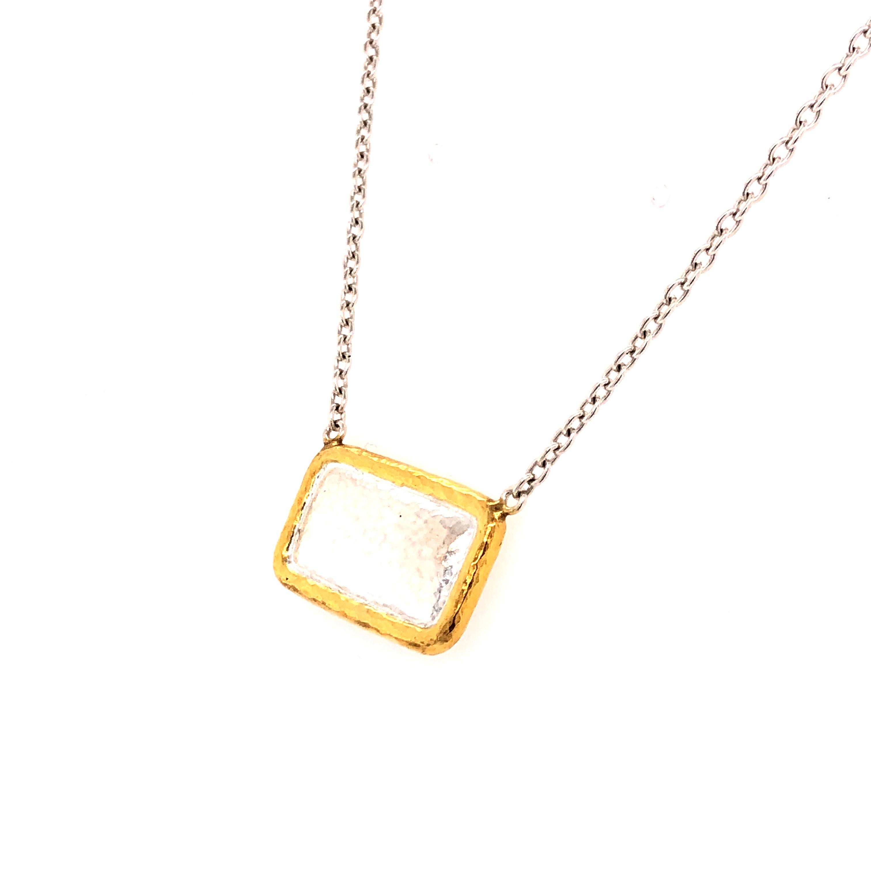Contemporary  Sterling Silver & 24KY Rectangular Pendant For Sale