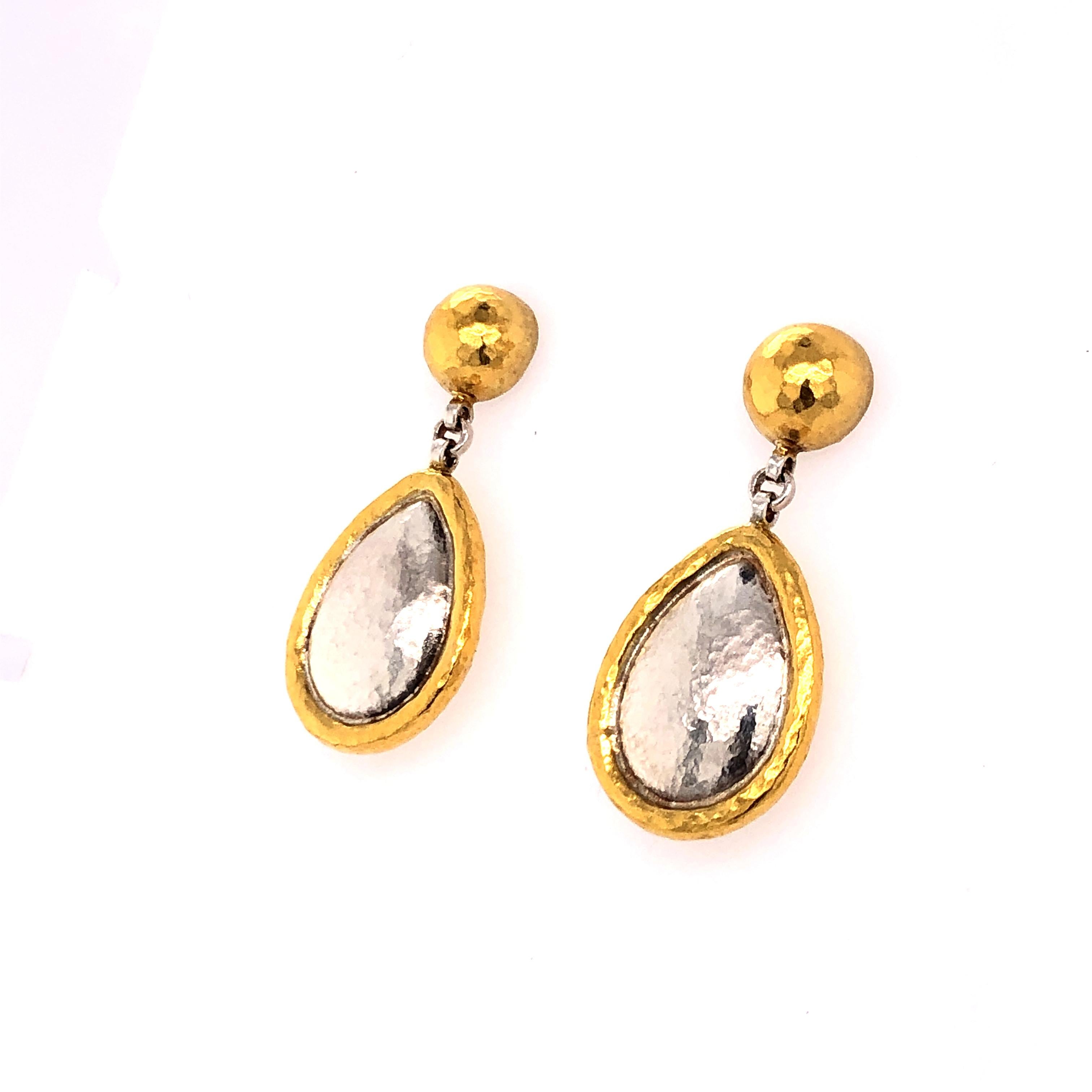 Contemporary Sterling Silver & 24KY Teardrop Earrings For Sale