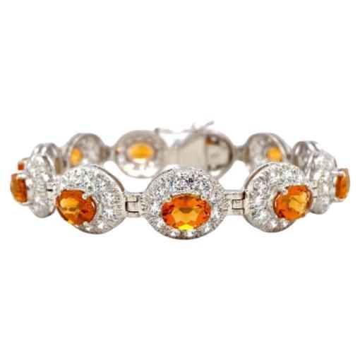 Sterling Silver 25 CTW Citrine November Birthstone Bracelet with Cubic Zirconia For Sale