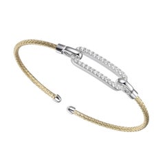 Sterling Silver 2mm Mesh Cuff CZ Link (24x8mm), 18K Yellow Gold Finish