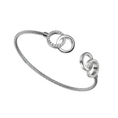 Sterling Silver 2mm Mesh Cuff with CZ Interlock Circle, Rhodium Finish