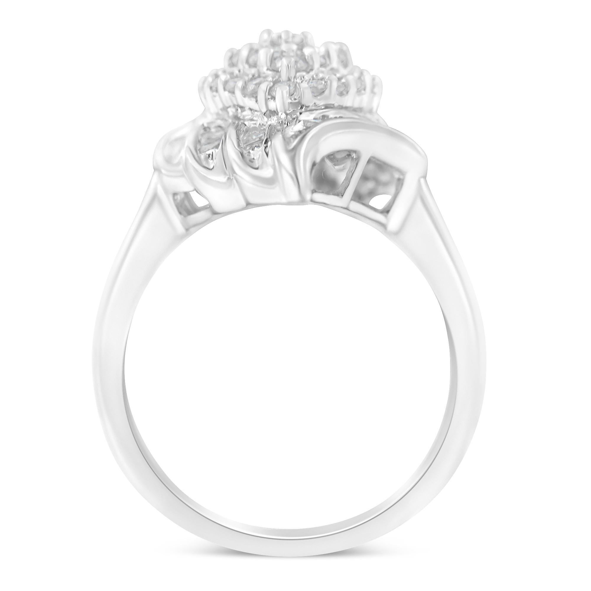 Sterling Silver 3/4 Cttw Diamond Stair-Stepped Cluster Waterfall Cocktail Ring 2