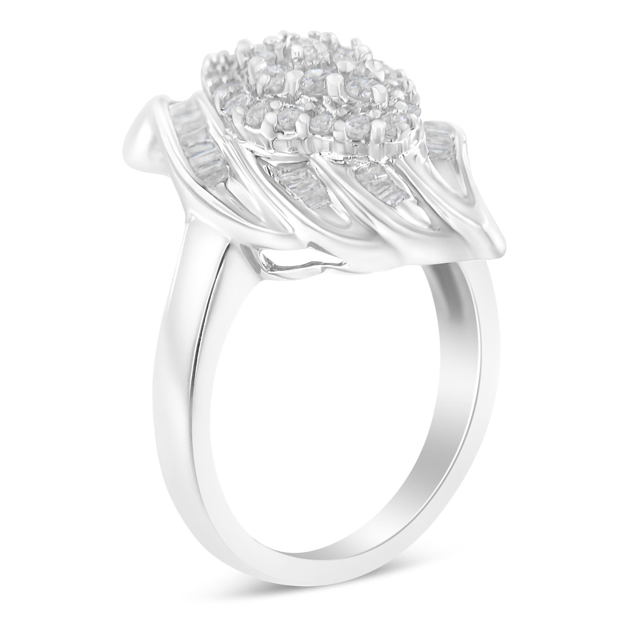 Sterling Silver 3/4 Cttw Diamond Stair-Stepped Cluster Waterfall Cocktail Ring 3
