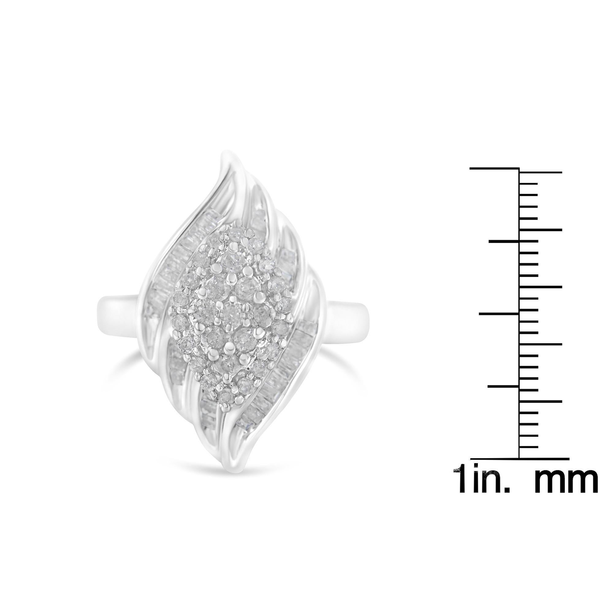 Sterling Silver 3/4 Cttw Diamond Stair-Stepped Cluster Waterfall Cocktail Ring 4