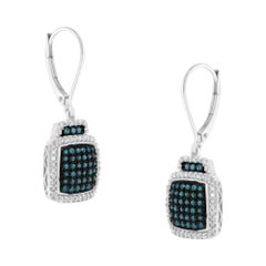Sterling Silver 3/4 Carat Color-Treated Blue Diamond Dangle Earrings