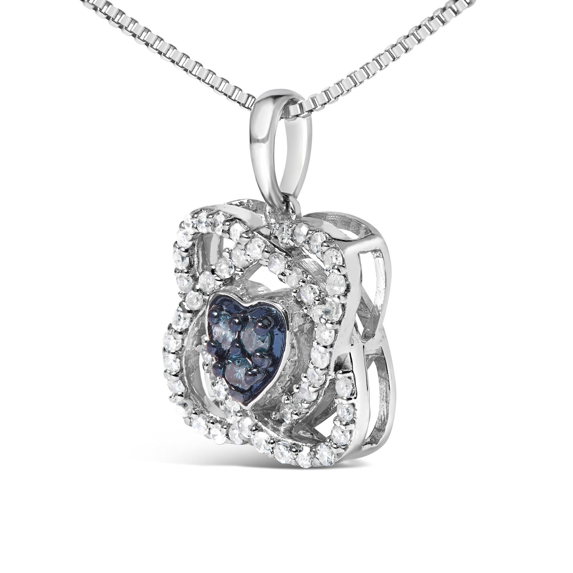 Moderno Collana con ciondolo in argento sterling con diamante blu da 3/8 Cttw e aureola intrecciata da 18