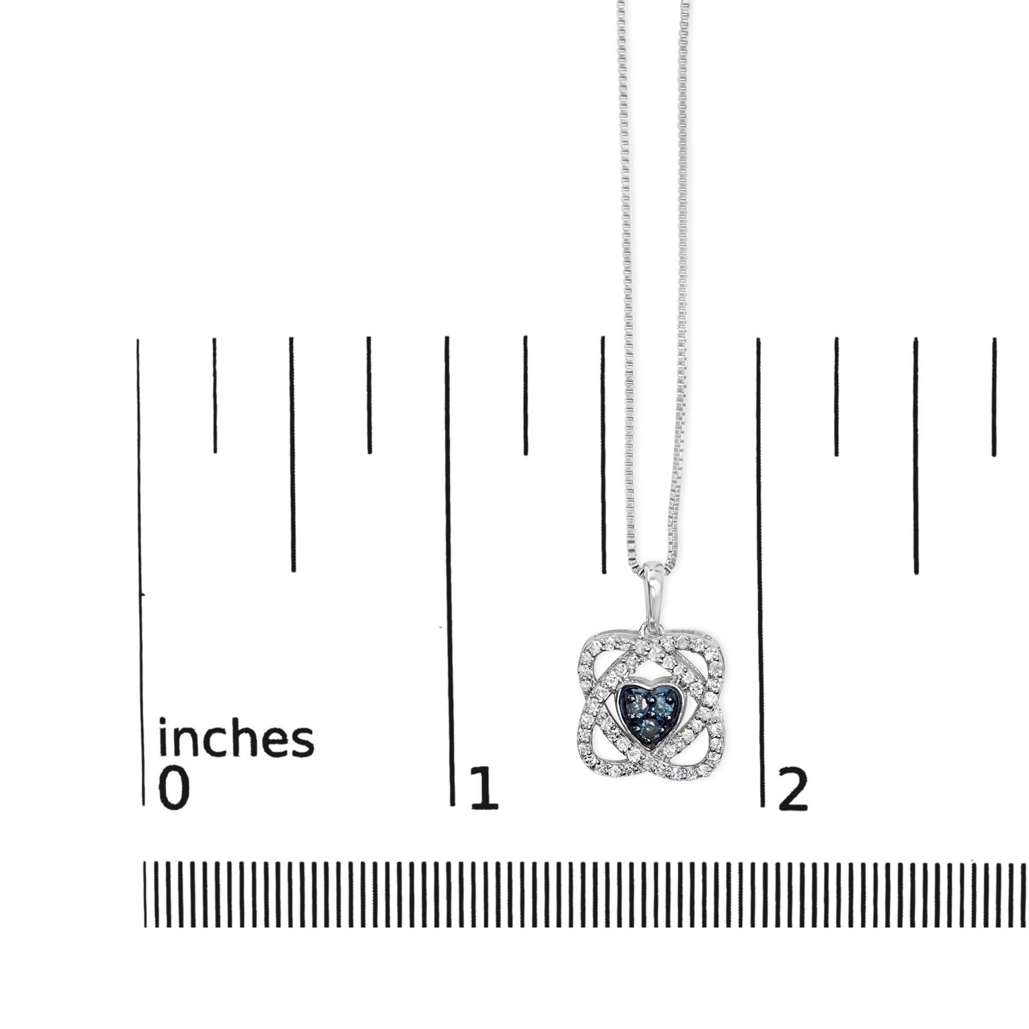 Collana con ciondolo in argento sterling con diamante blu da 3/8 Cttw e aureola intrecciata da 18