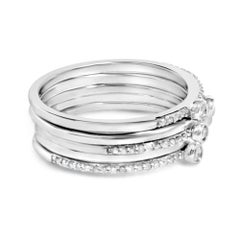 Sterling Silver 3/8 Cttw Diamond Bezel and Pave Set Stackable Ring Set