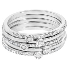 Sterling Silver 3/8 Cttw Diamond Bezel and Pave Set Stackable Ring Set