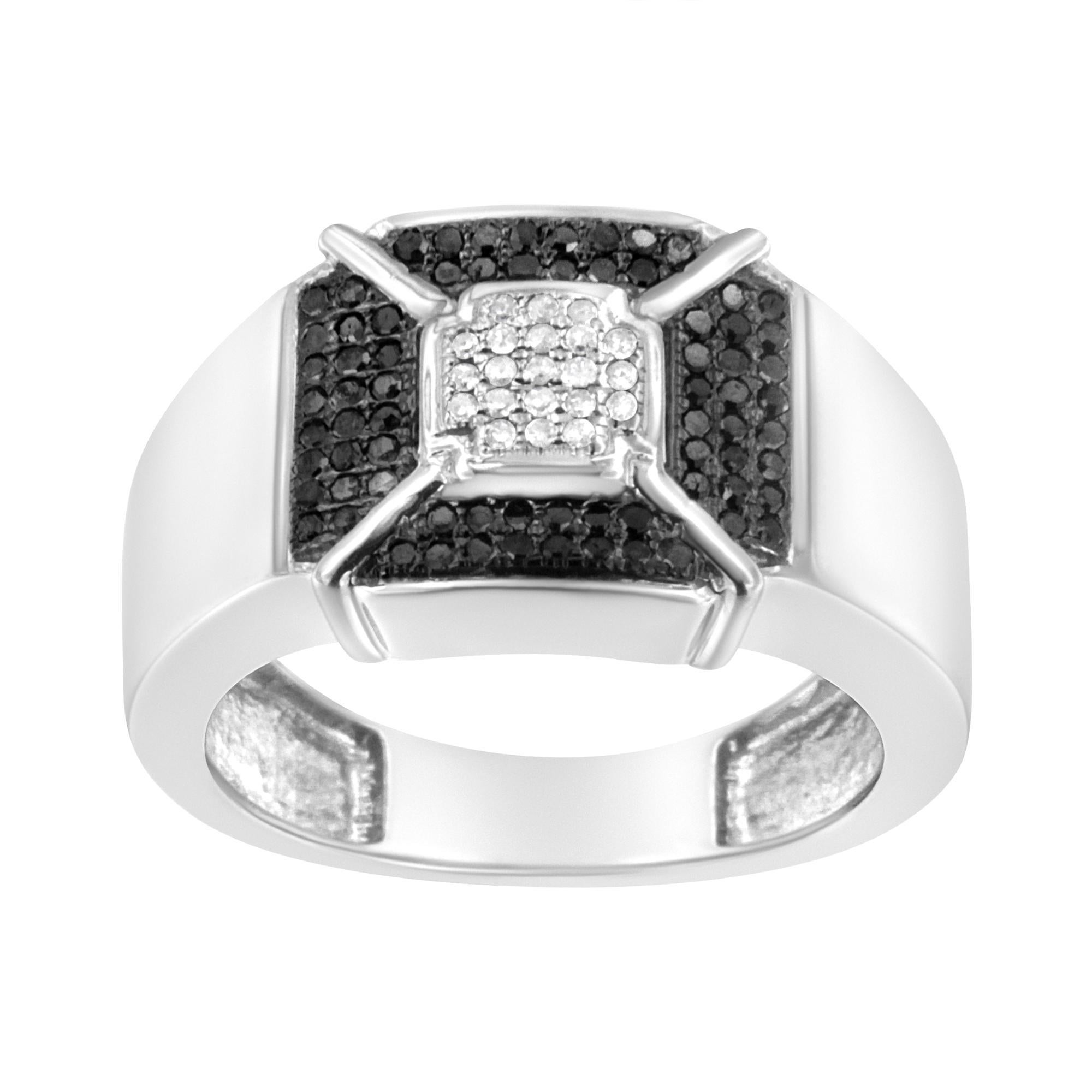 Modern Sterling Silver 3/8 Cttw Enhanced Black and White Diamond Men's Band Ring For Sale