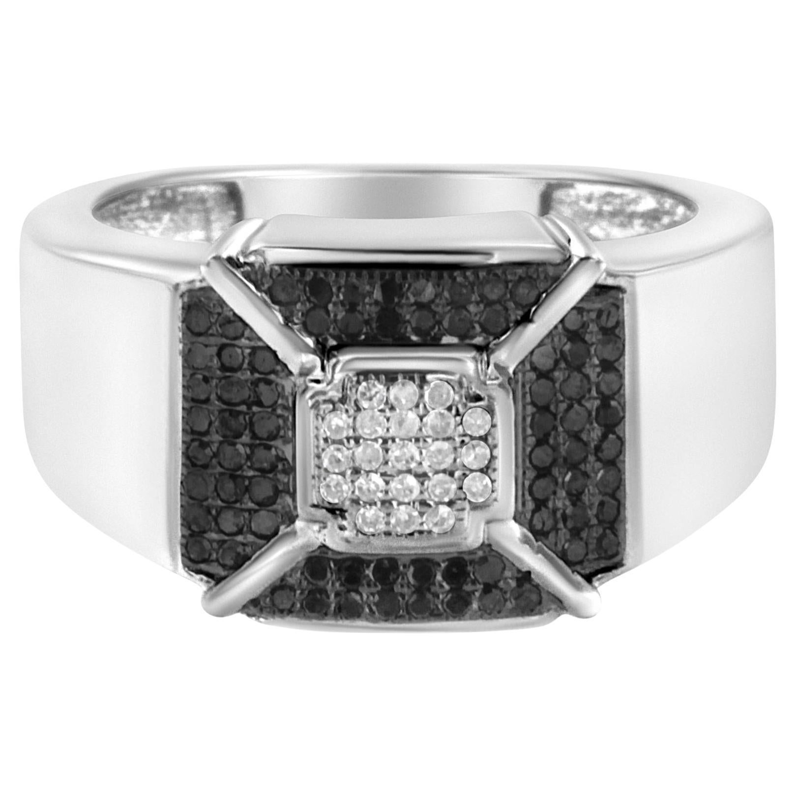 Sterling Silver 3/8 Cttw Enhanced Black and White Diamond Men
s Band Ring