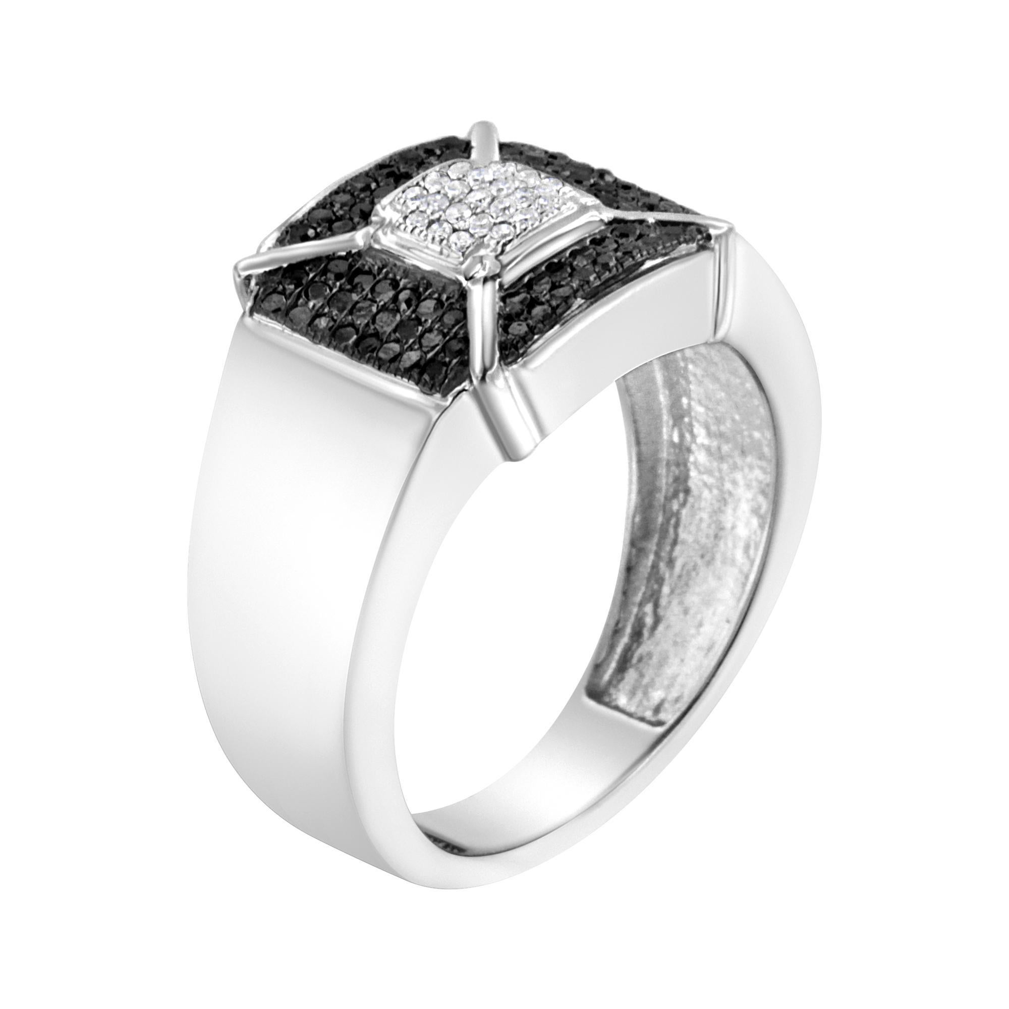 Round Cut Sterling Silver 3/8ct Composite Enhanced Black and White Diamond Men's Band Ring For Sale