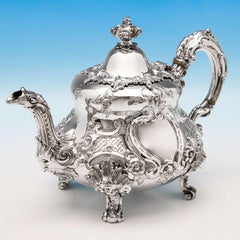 Victorian Ornate Sterling Silver Three-Piece Tea Set by Barnards London, 1855
